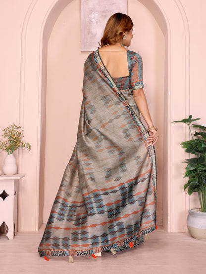 Elegant Grey Chanderi Saree for Contemporary Ethnic Styling for Women