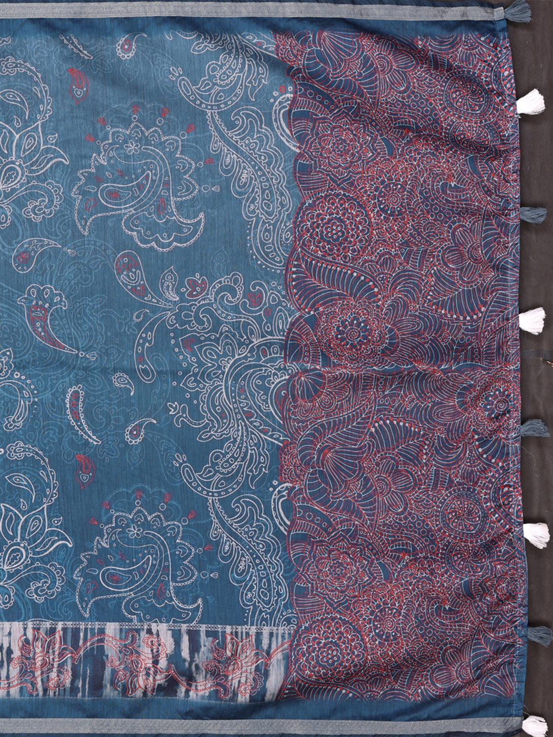 Indigo Chanderi Cotton Saree with Paisley Print &amp; Border for Women