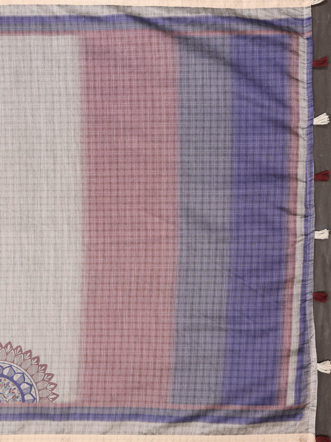 Taupe Chanderi Cotton Saree with Botanical Border Detailing for Women