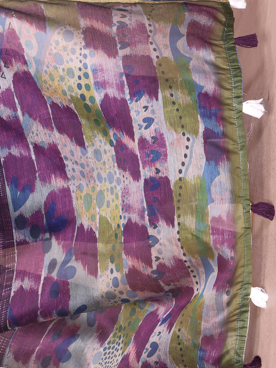 Purple Chanderi Cotton Saree with Printed Pallu and Borders for Women