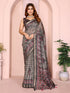 Charcoal Chanderi Cotton Saree with Maroon Floral Detailing for Women