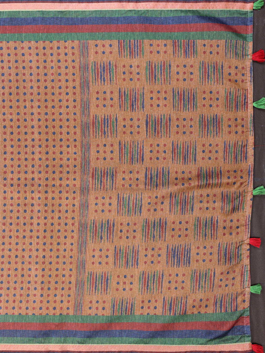 Mustard Brown Chanderi Cotton Saree with Polka Print Border for Women