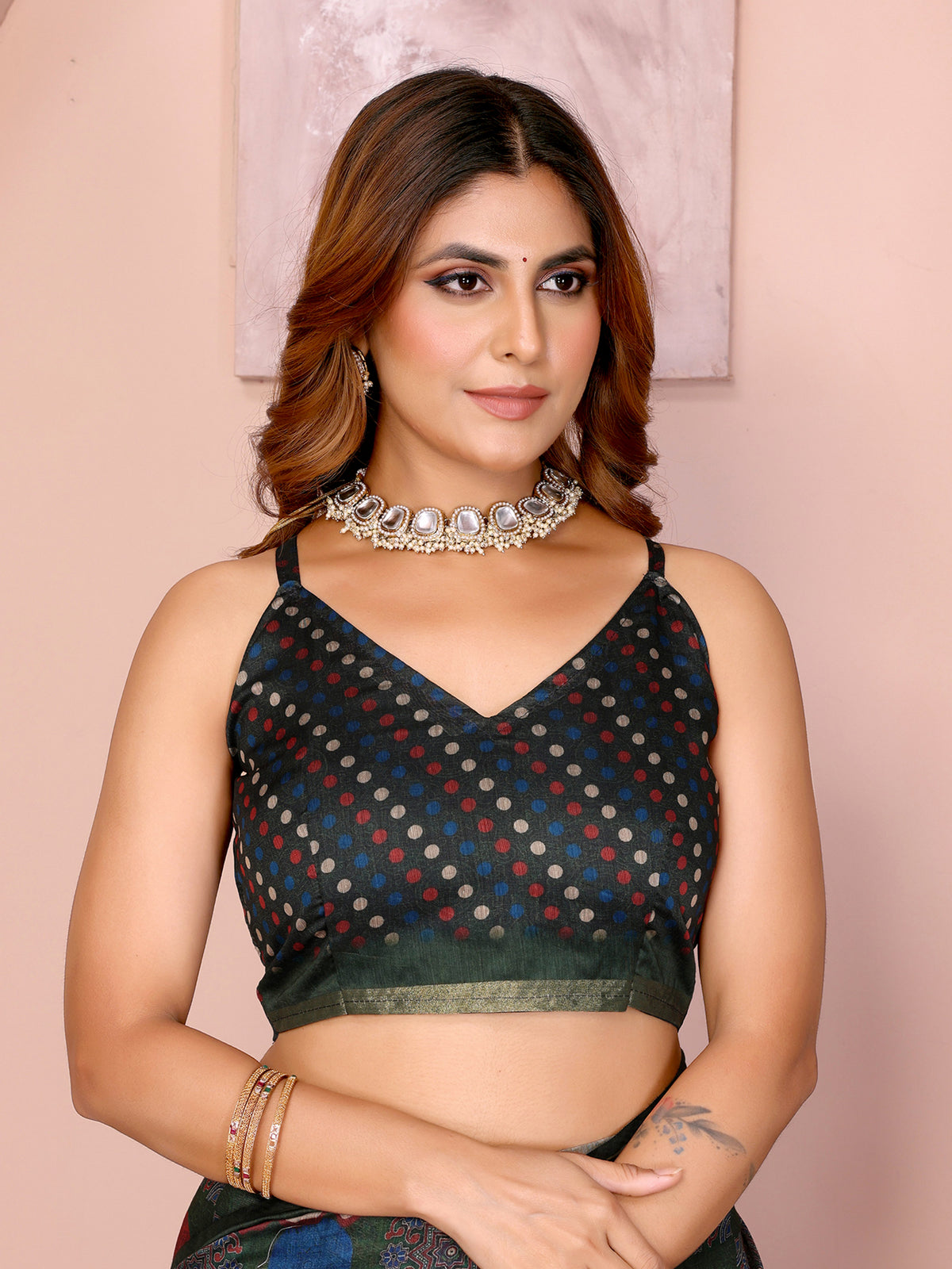 Olive Green Chanderi Cotton Saree with Printed Pallu Design for Women