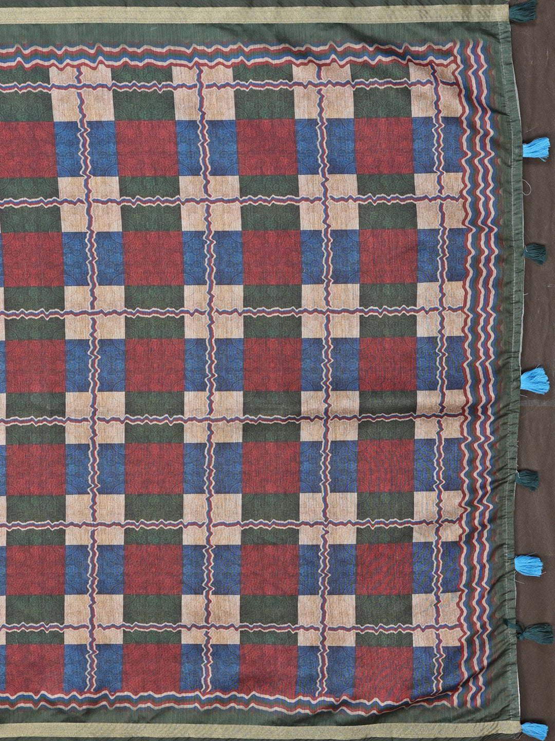 Olive Green Chanderi Cotton Saree with Printed Pallu Design for Women