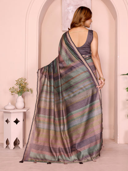 Pastel Checkered Chanderi Cotton Saree with Soft Border for Women