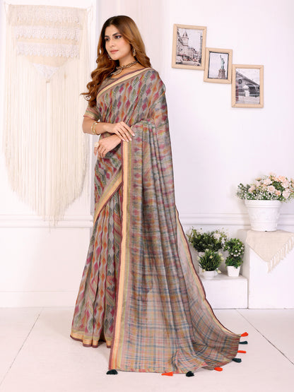 Multicolor Chanderi Cotton Saree with Artistic Leaf Pattern for Women