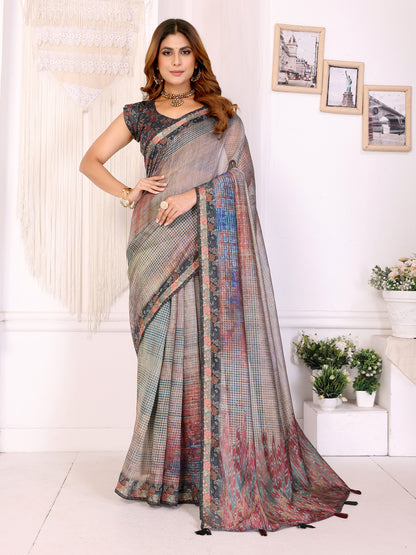 Elegant Black Chanderi Cotton Saree with Multicolor Prints. for Women