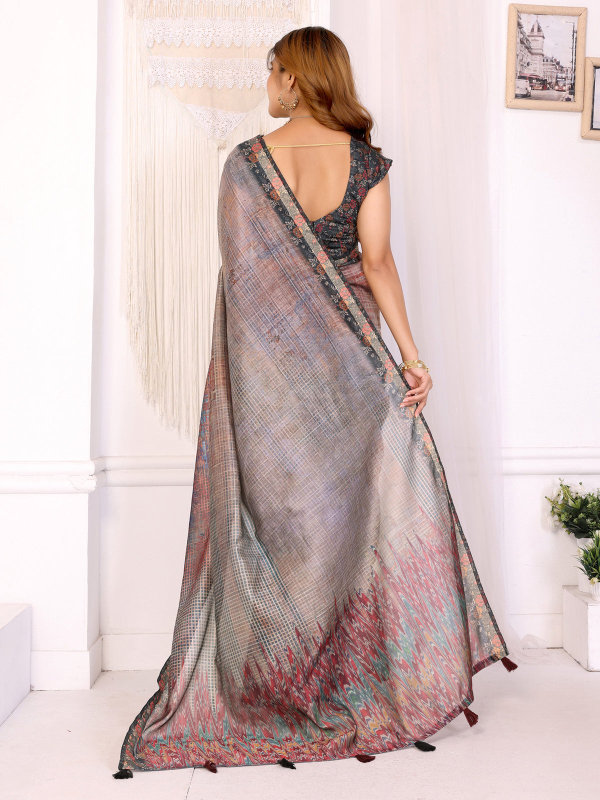 Elegant Black Chanderi Cotton Saree with Multicolor Prints. for Women
