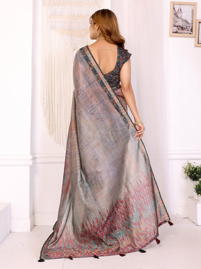 Elegant Black Chanderi Cotton Saree with Multicolor Prints. for Women