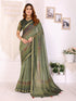 Olive Green Chanderi Cotton Saree with Printed Motif Border for Women