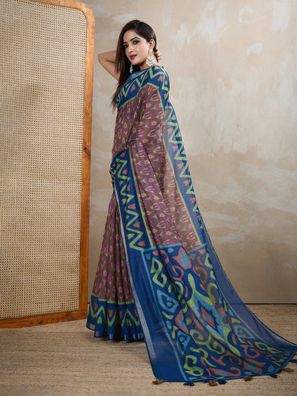 Mauve Chanderi Cotton Woven Motif Saree For Her Styles! for Women
