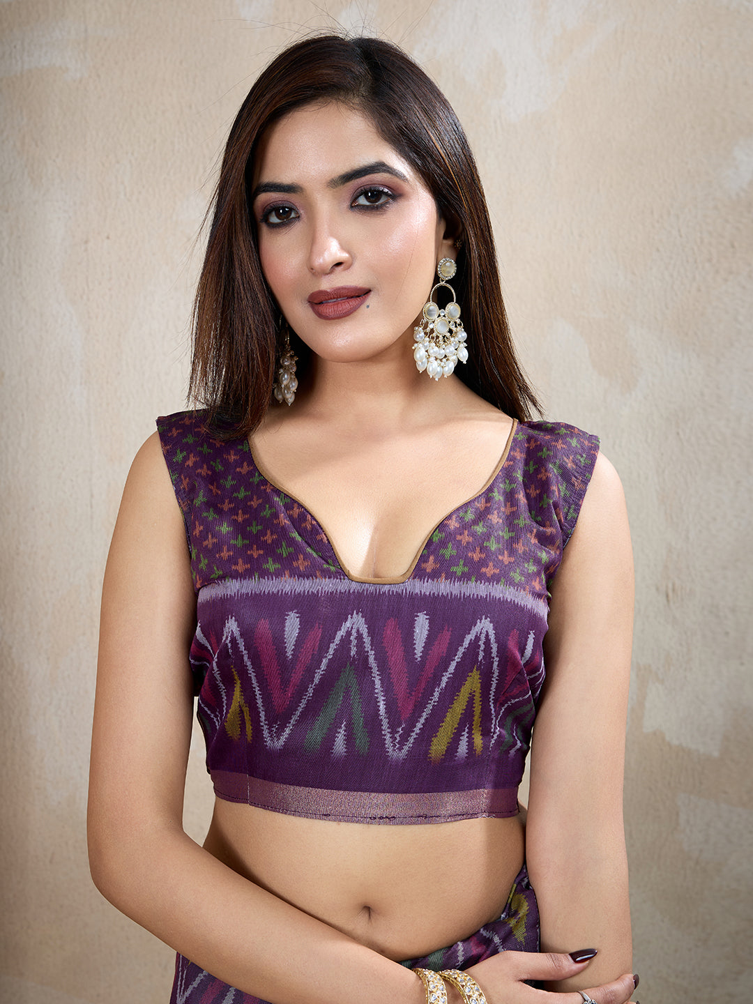 Olive Green Chanderi Cotton Ikat Print Saree Now for Women