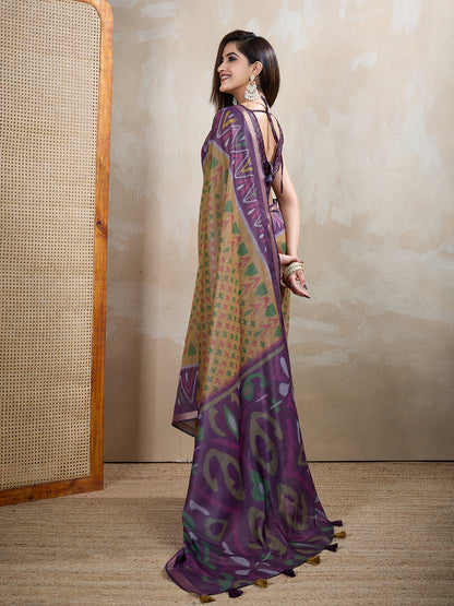 Olive Green Chanderi Cotton Ikat Print Saree Now for Women
