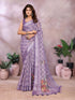 Lavender Paisley Floral Shimmer Linen Cotton Saree for Women