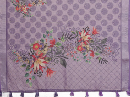 Lavender Paisley Floral Shimmer Linen Cotton Saree for Women