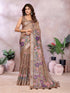 Mocha Floral Shimmer Linen Cotton Saree With Floral Tassels for Women