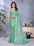 Mint Green Floral Shimmer Linen Cotton Saree for Women