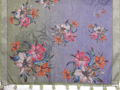 Lavender Floral Printed Shimmer Linen Cotton Saree for Women