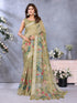 Olive Green Floral Shimmer Linen Cotton Saree for Women