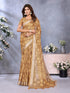 Mustard Brown Shimmer Linen Cotton Floral Saree with Border for Women
