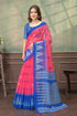Coral Pink & Royal Blue Printed Saree with Designer Border for Women