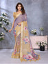 Pastel Lavender Floral Saree with Printed Pallu & Gold Trim for Women