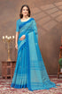 Sky Blue Printed Satin Saree with Designer Contrast Border for Women