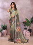 Sage Green Floral Shimmer Linen Cotton Saree for Women