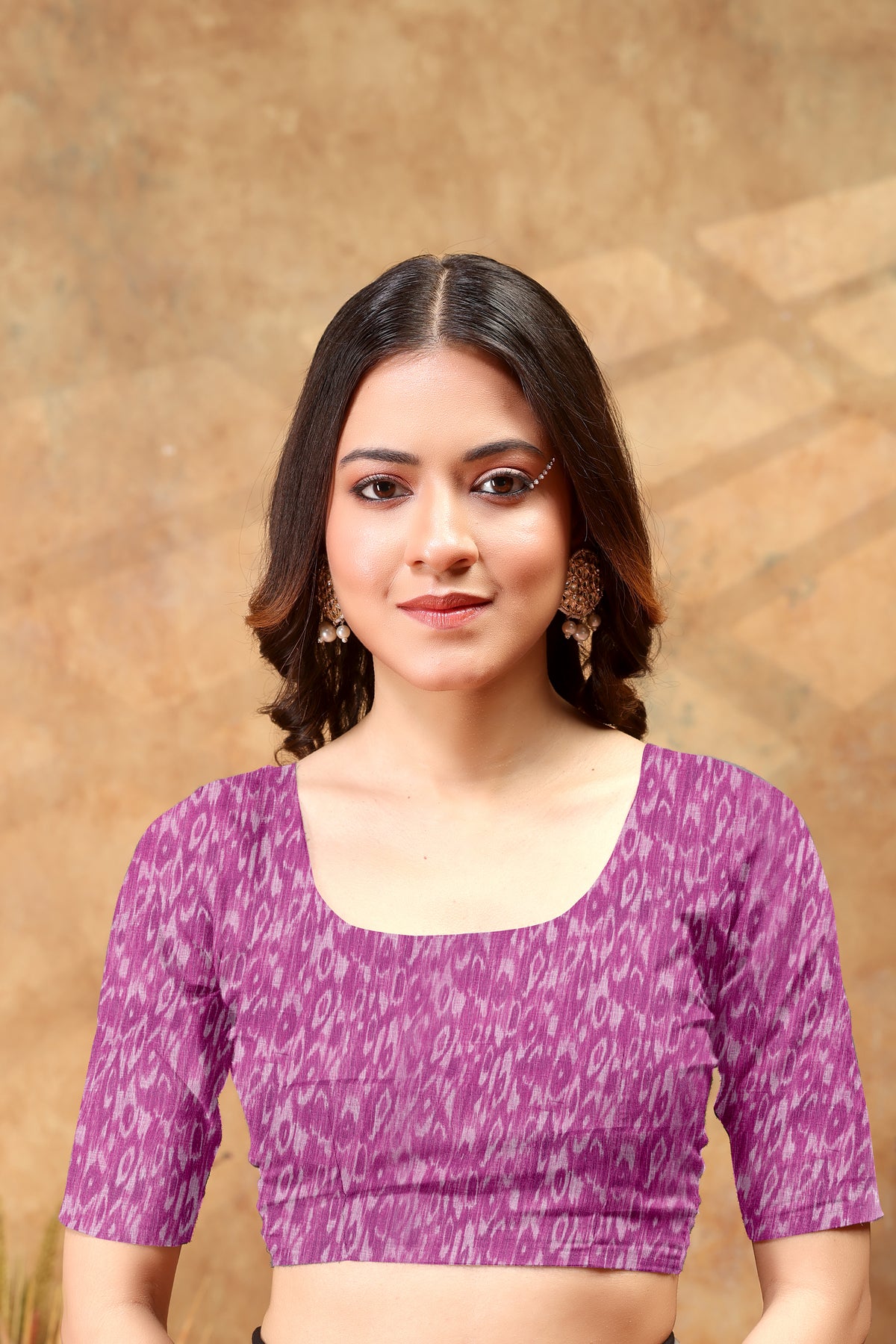 Purple Pink Ikat Print Saree with Decorative Border for Women