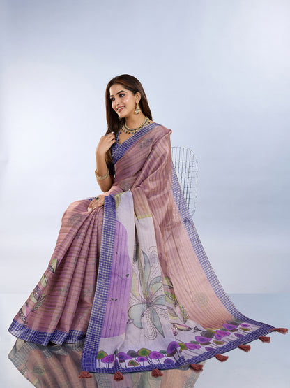 Erode Cotton Abstract Multicolor Saree with Contrast Border for Women