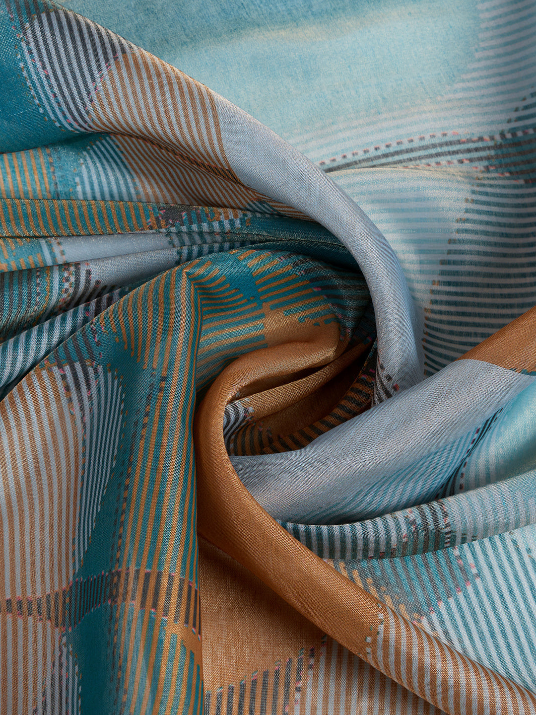 Teal Erode Cotton Abstract Saree with Geometric Stripe Arts for Women