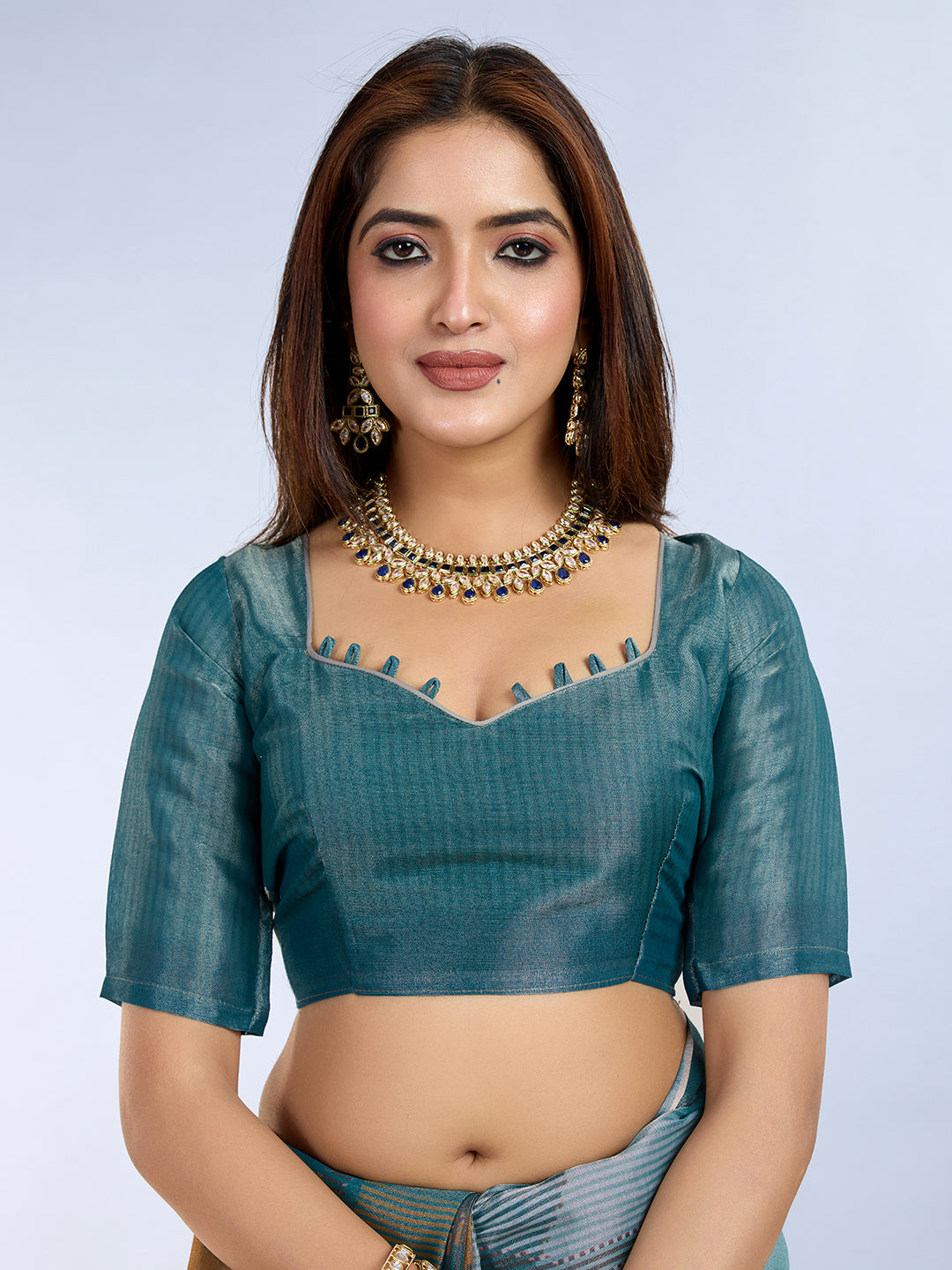 Teal Erode Cotton Abstract Saree with Geometric Stripe Arts for Women