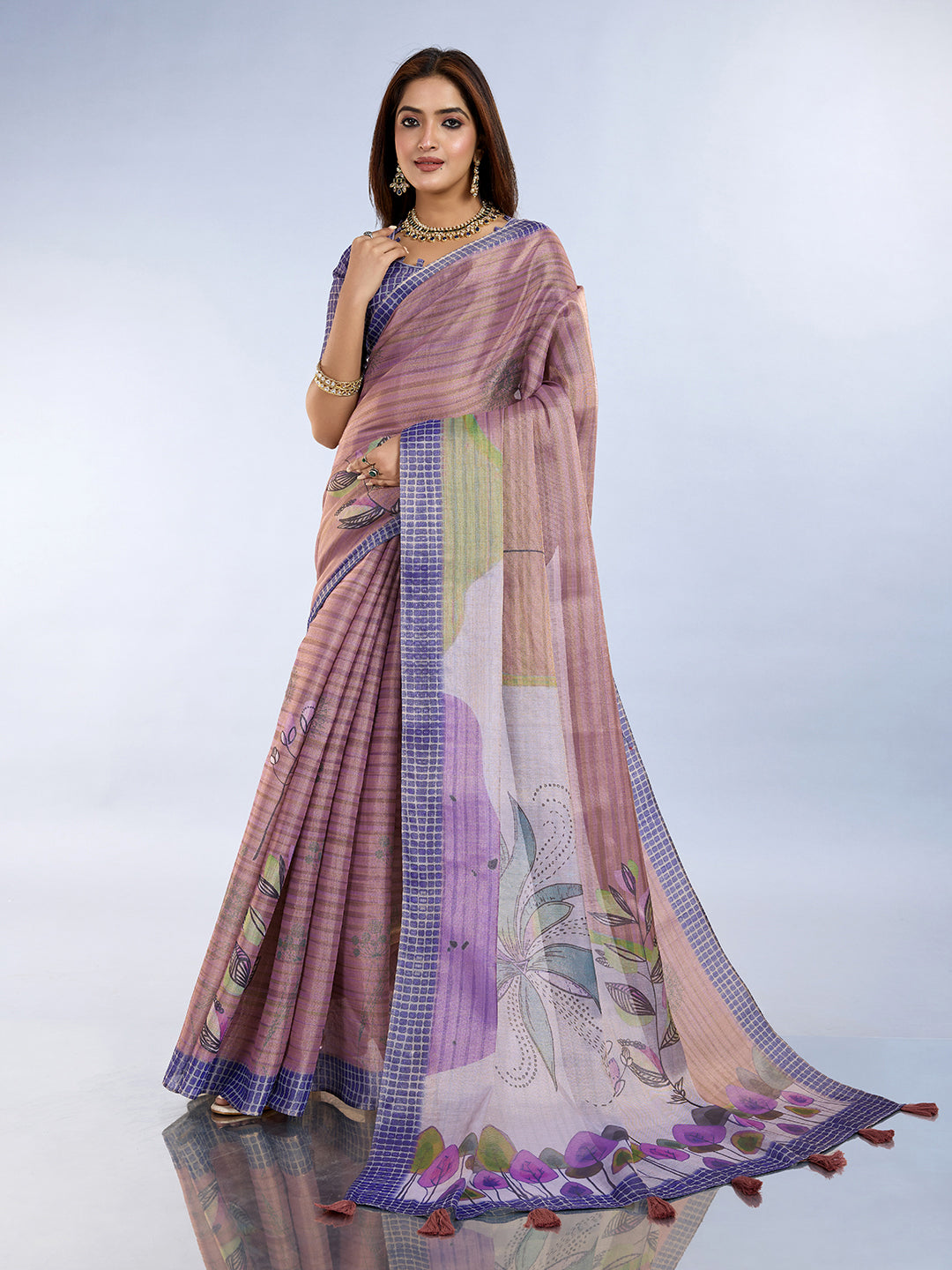 Mauve Erode Cotton Saree with Graceful Purple Border for Women