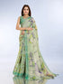 Sea Green Abstract Print Erode Cotton Saree with Blouse Set for Women