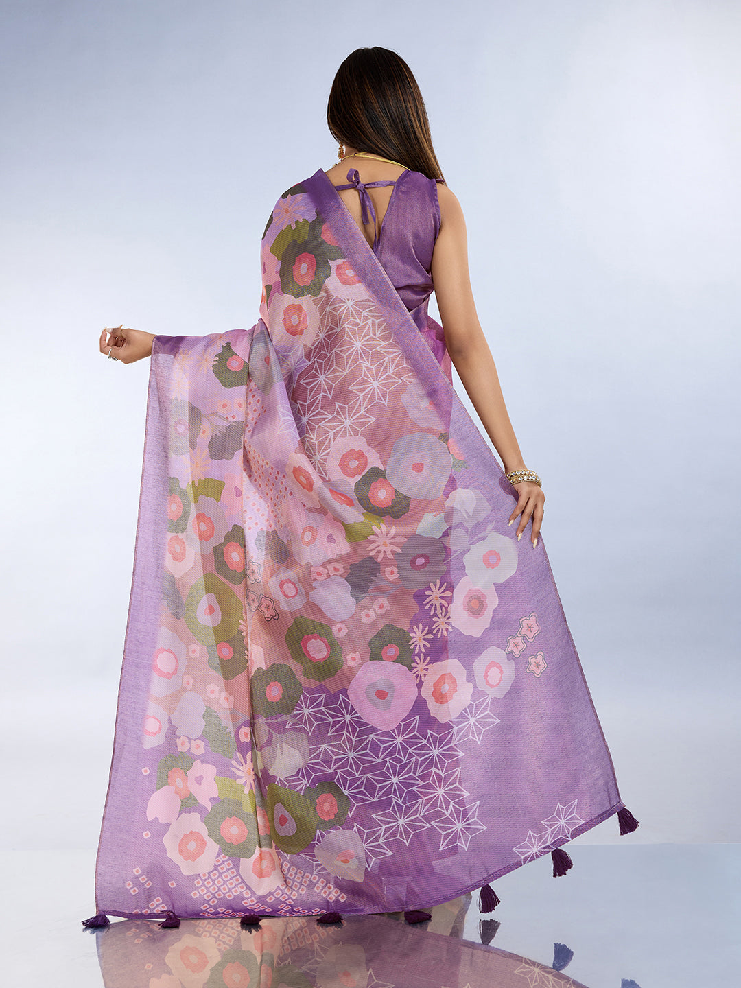 Elegant Lilac Floral Erode Cotton Saree with Contrast Pallu for Women