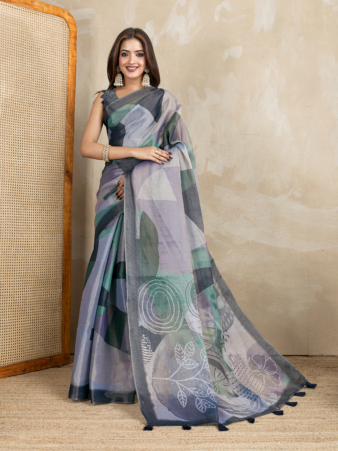 Teal Erode Cotton Floral Saree with Statement Printed Pallu for Women