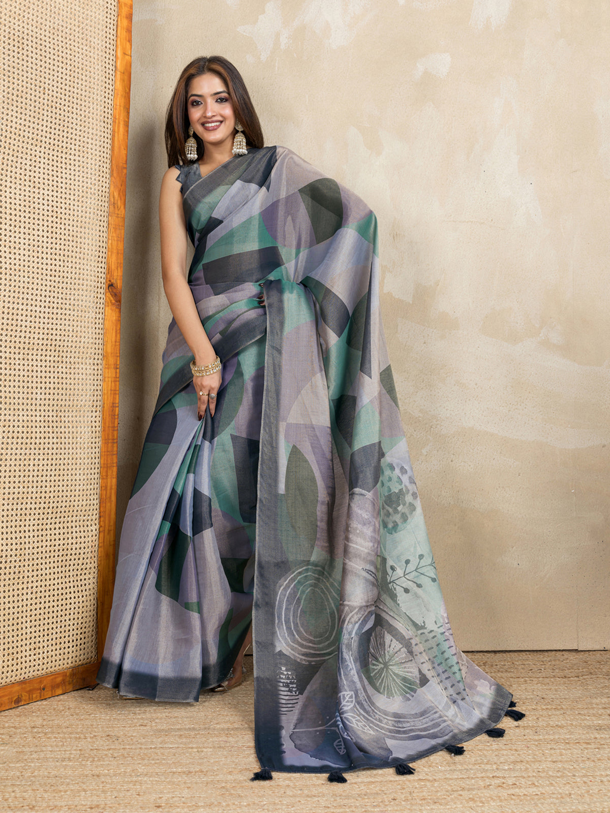 Teal Erode Cotton Floral Saree with Statement Printed Pallu for Women