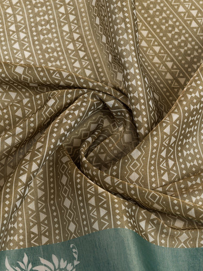 Olive Green Erode Cotton Geometric Floral Saree for Women