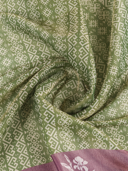 Olive Green Erode Cotton Saree with Mauve Floral Pallu Look for Women
