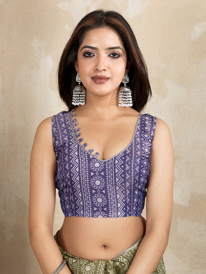 Olive Green Erode Cotton Saree with Purple Floral Pallu Set 2