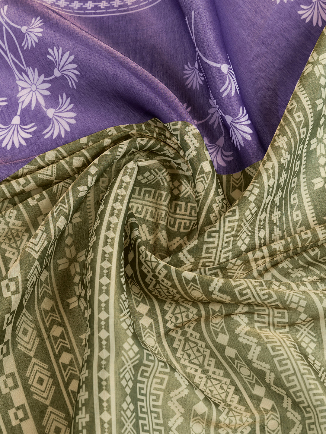 Olive Green Erode Cotton Saree with Purple Floral Pallu Set 2
