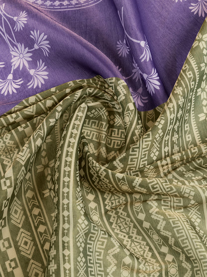 Olive Green Erode Cotton Saree with Purple Floral Pallu Set 2
