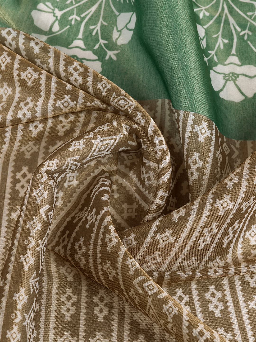Brown Erode Cotton Saree with Sage Green Floral Pallu for Women