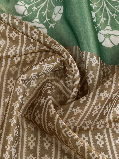 Brown Erode Cotton Saree with Sage Green Floral Pallu for Women