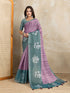 Mauve Cotton Saree with Teal Floral Pallu and Ethnic Prints for Women