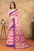 Peach Floral Medallion Print Saree with Purple Pallu for Women