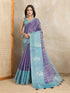 Purple Aqua Erode Cotton Saree with Geometric Floral Design for Women