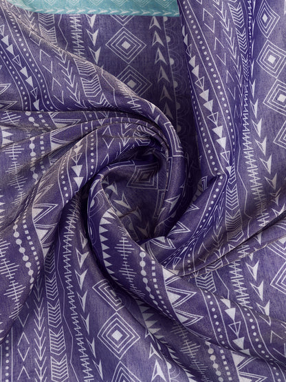 Purple Aqua Erode Cotton Saree with Geometric Floral Design for Women