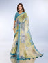Teal Floral Abstract Erode Cotton Saree with Tassel Pallu for Women