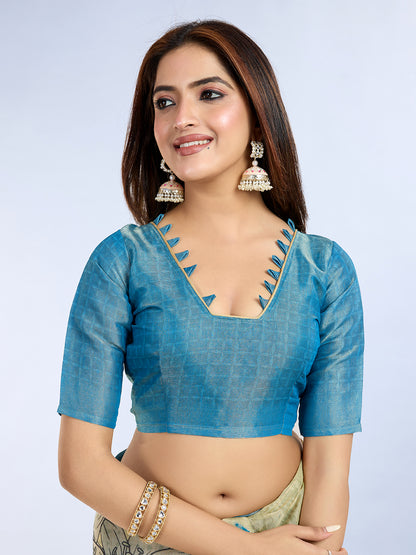 Teal Floral Abstract Erode Cotton Saree with Tassel Pallu for Women